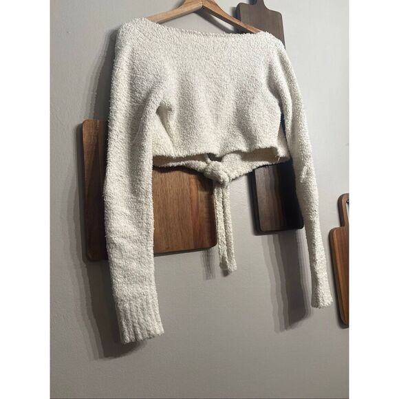 Skims Womens cream Tie Front Cropped Cardigan Sweater Size Small/Medium - Picture 4 of 4